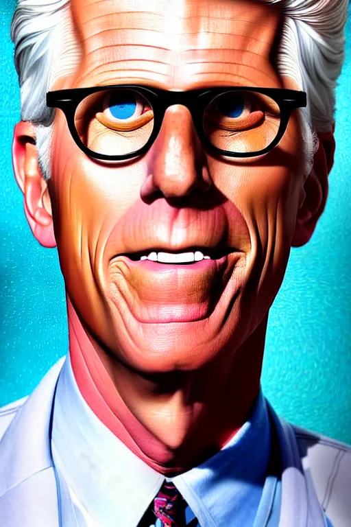 Image similar to a painting of ted danson in the good place, art by robin eley