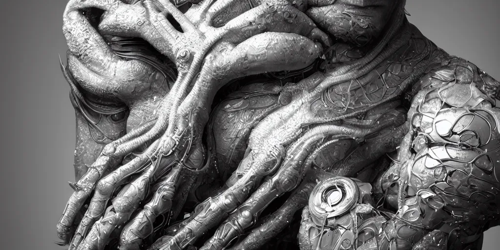 Image similar to hyper realistic photography of a stunningly beautiful cyborg male, intimate, arms, elbow, intricate filigree, fibonacci, in the style of beth cavener, jin kagetsu, and wlop, highly detailed, chrome face symmetry, masterpiece, award winning, sharp focus, concept art, high key, ambient lighting, 8 k, octane render,