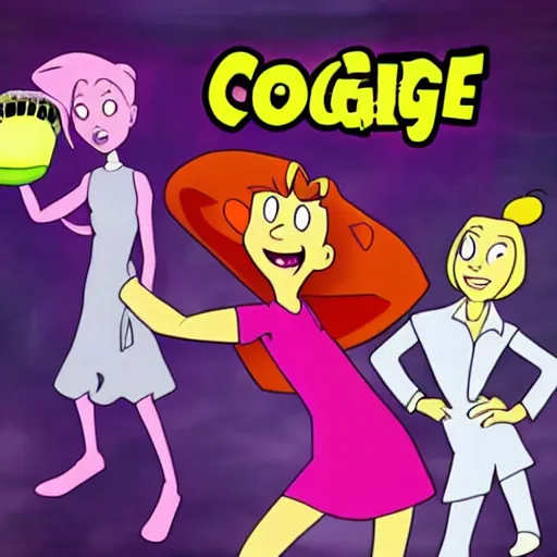 Prompt: courage the cowardly dog meets totally spies, crossover, cartoon, still from cartoon network
