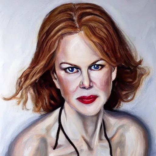 Image similar to of nicole kidman painting in the style of lucien freud