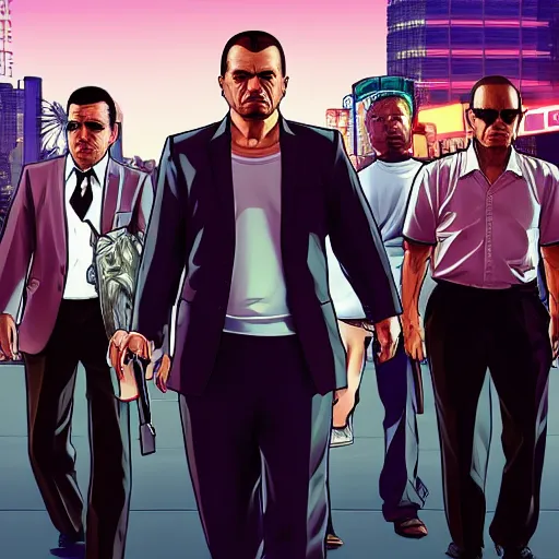 Image similar to grand theft auto 5 artwork of tokyo yakuza, stephen bliss, anthony mcbain, roxie vizcarra