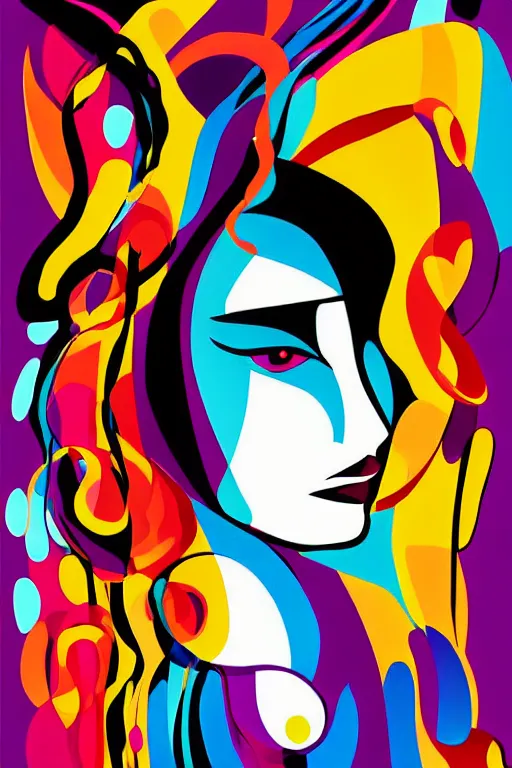 Image similar to vector style the abstract painting of an image of a lady artistic flat illustration art in the style of Bryen Frost