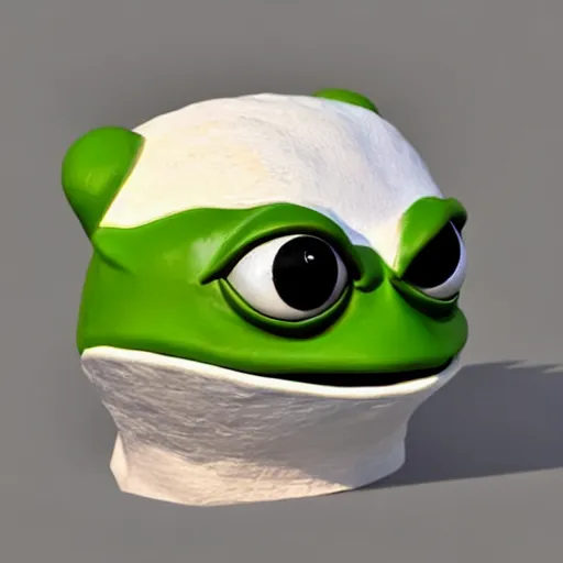 Image similar to clay head of pepe the frog, 3d sculpture, textured, fine detail, lifelike, photo, high resolution