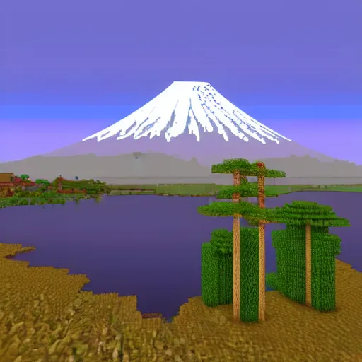 Image similar to mt fuji in japan recreated in minecraft, video game art, highly detailed, sharp focus