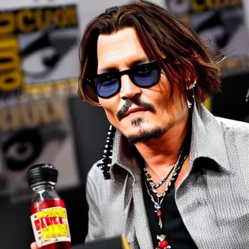 Prompt: johnny depp wearing a comicsgate shirt