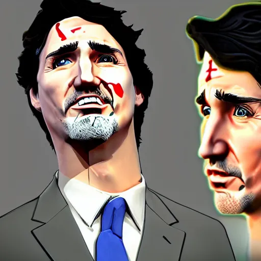 Image similar to justin trudeau as a borderlands psycho cel-shaded and unreal engine