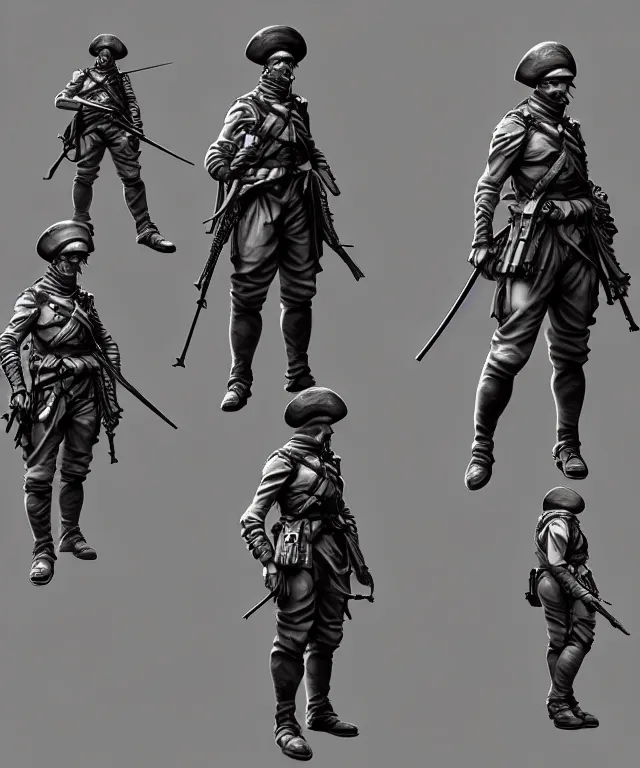 Prompt: 2 d shooter game concept art sprite sheet!!!, 1 8 0 0 victorian combat underwater soldier concept art, hyperrealism, fine detail, 8 k, 3 d render, artgerm, artstation contest winner, cgsociety, cryengine, zbrush, vray, no background