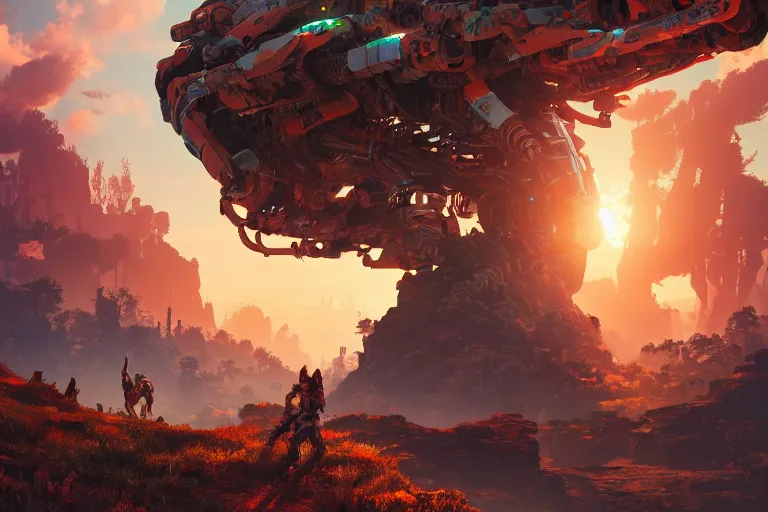 Image similar to scorcher machine mecanical creature robot of horizon forbidden west horizon zero dawn radiating a glowing aura global illumination ray tracing hdr fanart arstation by ian pesty and alena aenami artworks in 4 k