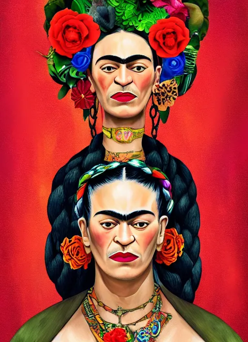 Image similar to frida kahlo as a voodoo priestess, detailed digital art, trending on Artstation