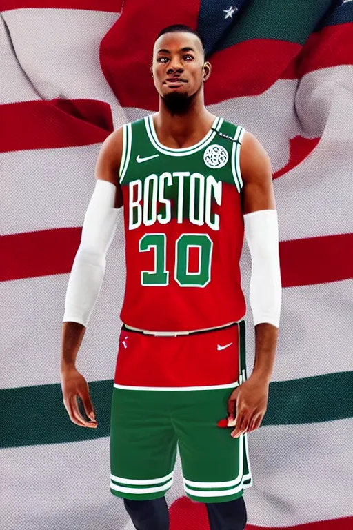 Image similar to boston celtics 4 th of july uniforms, patriotic, god bless america, concept art