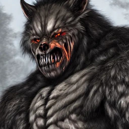 Image similar to a digital art of realistic portrait of werewolf from dark souls, scary grim dark werewolf, fantasy concept art character sheet, 4 k, ultra detail, volumetric lighting, unreal engine, octane render