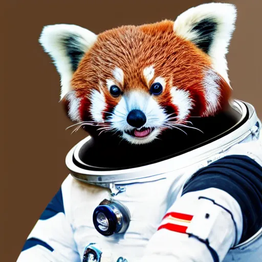 Prompt: red panda in a spacesuit in space having an epiphany