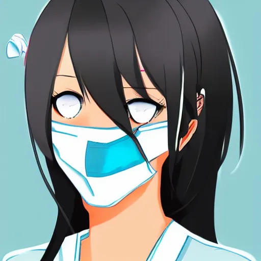 Image similar to full headshot portrait of a girl with long black hair, wearing a surgical mask, drawn by ATDAN, by Avetetsuya Studios, attractive character, colored sketch anime manga panel, trending on Pixiv