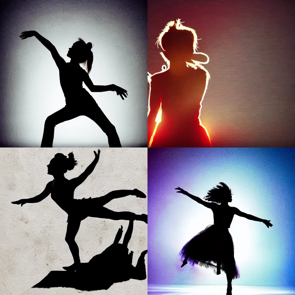 Prompt: lindsey Stirling as a silhouette dancing with magic