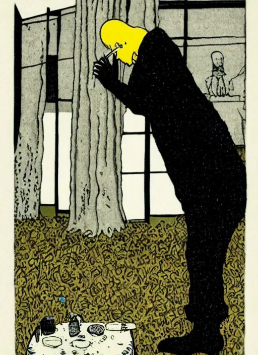 Image similar to child eating mcdonald's, by edward gorey