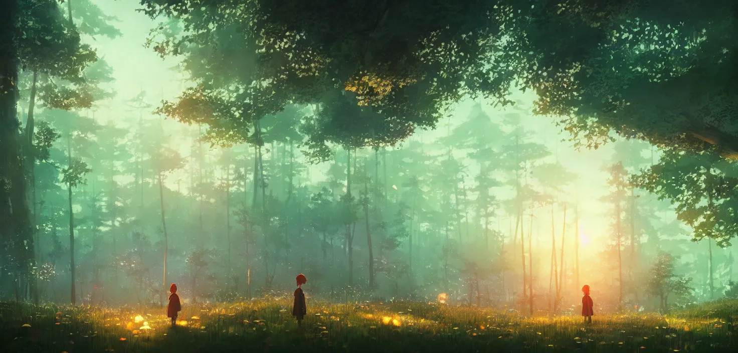 Prompt: landscape, by hayao miyazaki, by ismail inceoglu, by maria sibylla merian, illustration, bokeh, cinematic, filmic, glamor shot, cinematic lighting, ray tracing reflections, rtx, woodland, cinematic