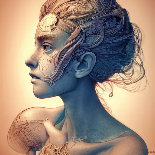 Image similar to the portrait of a blueberry that resembles an absurdly beautiful, graceful, elegant, sophisticated girl, an ultrafine hyperdetailed illustration by kim jung gi, irakli nadar, intricate linework, bright colors, octopath traveler, final fantasy, unreal engine 5 highly rendered, global illumination, radiant light, detailed and intricate environment