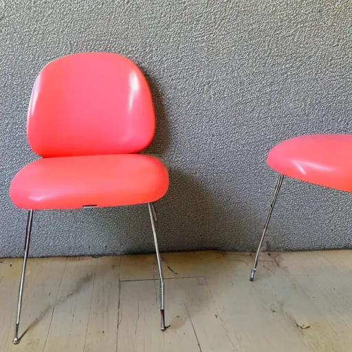 Image similar to photo, photography, mid - century kitchen chairs, vintage home wall art, 5 0 s chrome, pink, coral, retro, coral, salmon, diamond, dinette set