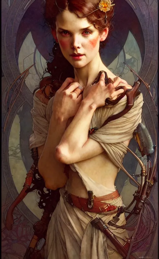 Image similar to beautiful girl gorgeous lighting by weta studio, mucha, bautista and norman rockwell and greg rutkowski and tom bagshaw and james gurney and lucasfilm