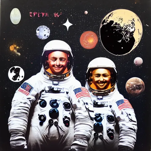 Image similar to astronauts in punk rock mixed media collage