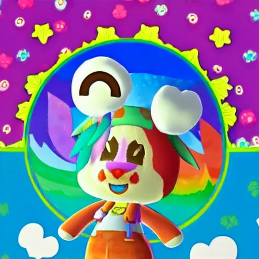 Image similar to isabelle from animal crossing in the style of lisa frank