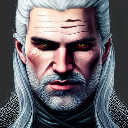 Image similar to portrait of witcher, highly detailed, digital painting, 8 k render, centered