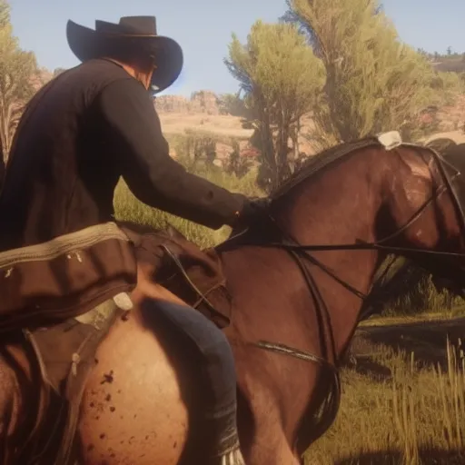 Image similar to Film still of El Risitas in Red Dead Redemption 2 (2018 video game)