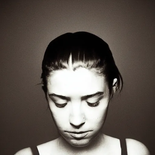 Image similar to depressed girl portrait, chiaroscuro lighting, Tungsten Lighting, by David Lynch