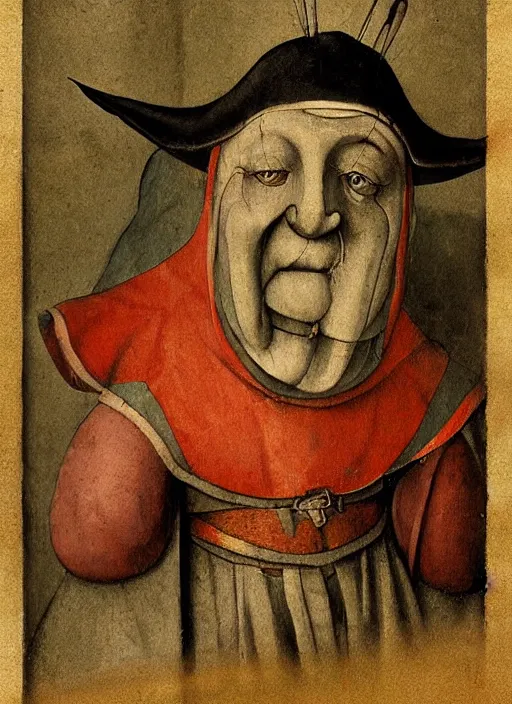 Prompt: medieval court jester painted by hieronymus bosch, detailed digital art, trending on Artstation