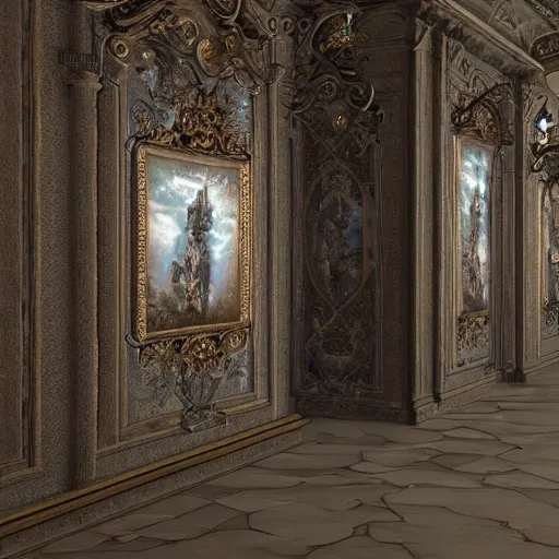 Image similar to ornate wall, full of paintings of angels, unreal engine texture highly detailed