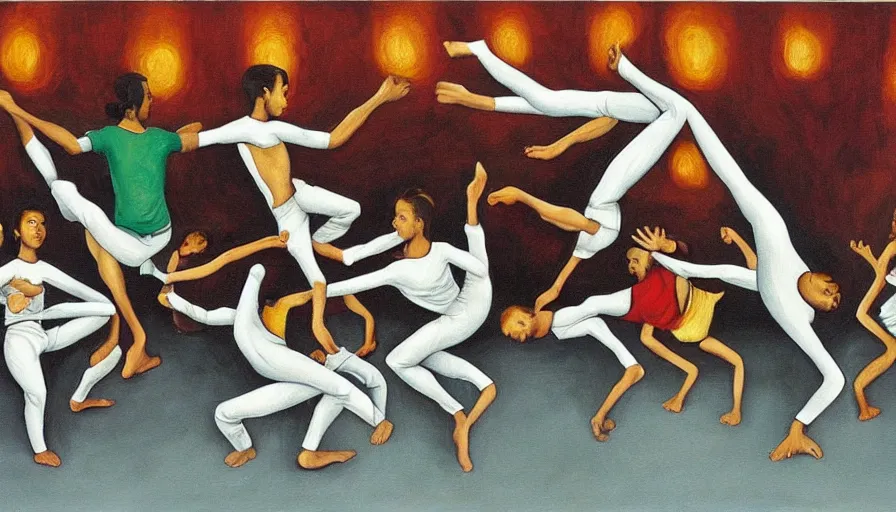 Image similar to capoeira, painting by escher