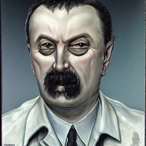 Image similar to Portrait by H.R.Giger of Igor Ivanovich Strelkov very degraded Abomination, photo-realistic, 2K, highly detailed