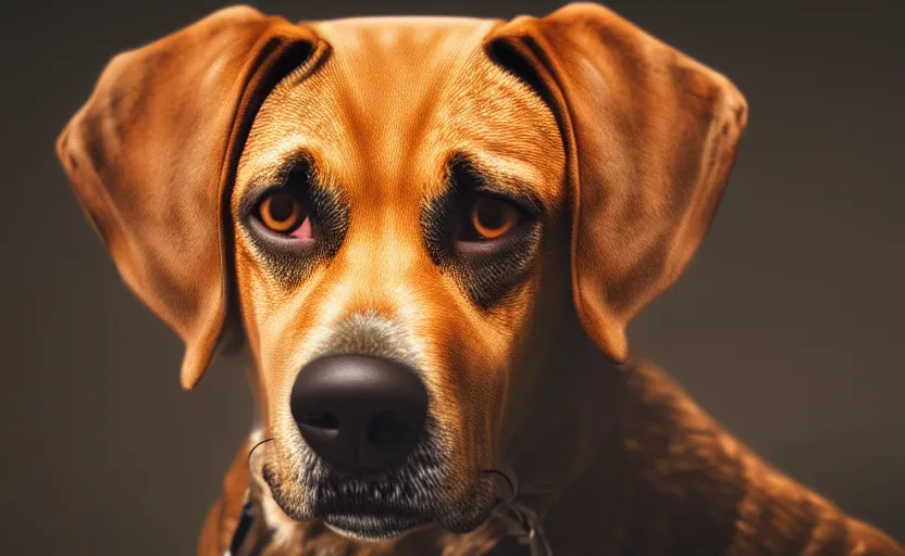 Image similar to movie still of a dog, detailed face, cinematic lighting, 8 k