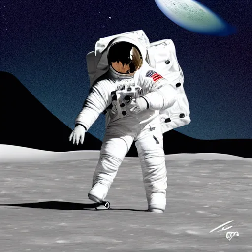 Prompt: an astronaut is skateboarding on the moon digital art