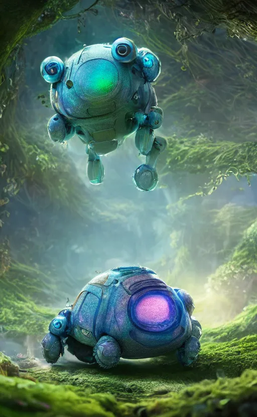 Image similar to microscopic tardigrades, magical forest, water bear, robots, concept art, intricate details, highly detailed, photorealistic, disney pixar, octane render, iridescent, anime, 8 k