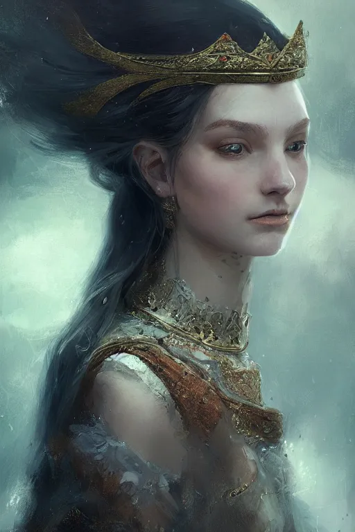 Image similar to medieval princess, gorgeous, close-up portrait, intricate, elegant, volumetric lighting, scenery, digital painting, highly detailed, artstation, sharp focus, illustration, concept art, ruan jia, steve mccurry