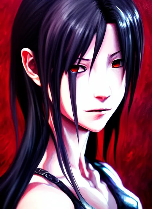 Image similar to a portrait of tifa an ultrafine detailed painting, detailed painting, detailed eyes!!, final fantasy octopath traveler lovecraft ghibly