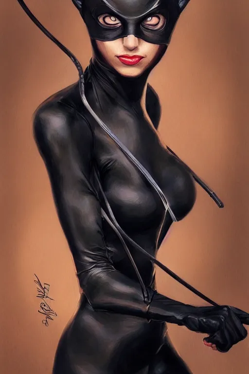 Prompt: portrait of Catwoman by Mandy Jurgens, trending on artstation