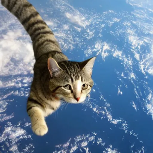 Image similar to NASA'S cat flying over the space, photo