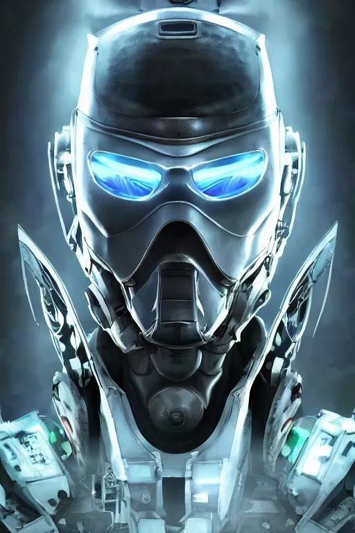 Image similar to cyber cyborg ninja mask helmet metal gear solid artic suit swat commando, global illumination ray tracing hdr fanart arstation by sung choi and eric pfeiffer and gabriel garza and casper konefal, a spectacular view cinematic rays of sunlight comic book illustration, by john kirby