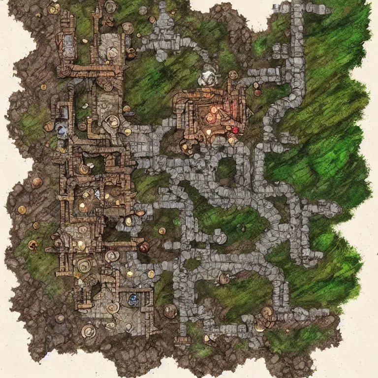 Image similar to full - color fantasy floor plan battle map of a cave, d & d, pathfinder, by jeff todd and greg rutkowski, trending on artstation, pinterest