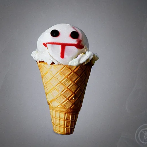 Prompt: a photo realistic image of ghostface scream film in the shape of ice cream in a cone