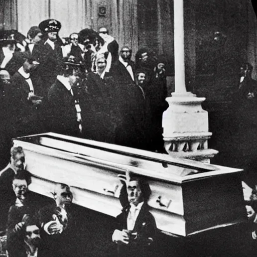 Prompt: Putin lies in a coffin. Daguerrotype