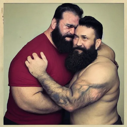 Image similar to two bearded strongmen in love