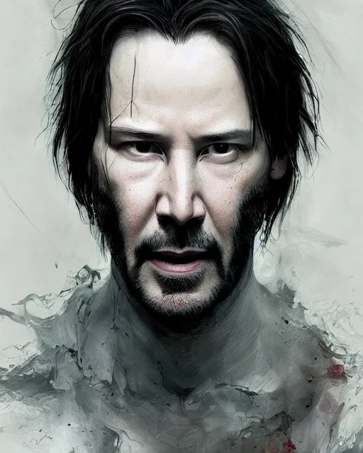 Image similar to keanu reeves as a ghost, hyper realistic face, beautiful eyes, fantasy art, in the style of greg rutkowski, intricate, hyper detailed, smooth