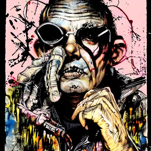 Image similar to Graphic Illustration of the anti-christ, Cyberpunk, Portrait, graffiti, by Ralph Steadman, Hunter S Thompson