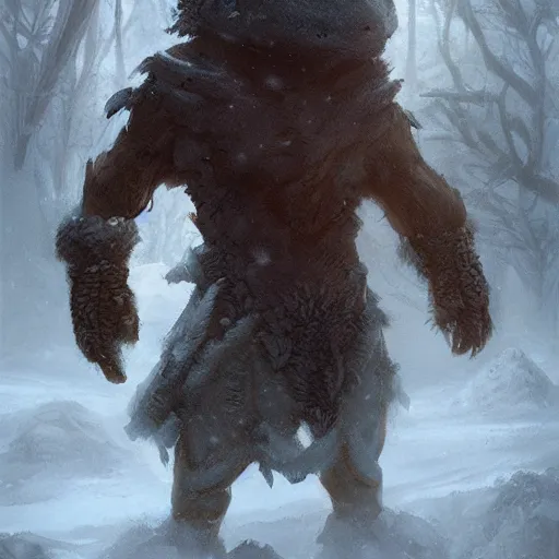 Image similar to anthropomorphic turtle humanoid, carapace, greg rutkowski, blizzard, winter, night, furs, fantasy