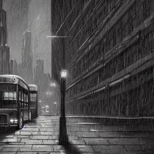 Image similar to dark city bus stop, by hp lovecraft, very detailed,ArtStation