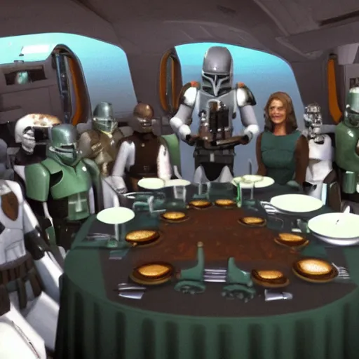 Prompt: the Fett's family banquet on Kamino