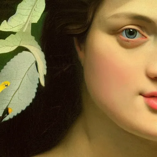 Image similar to full body portrait of a woman with blue eyes, gentle round face, with a bright smile, long dark hair, in a forest at night, highly detailed, deep focus, elegant, digital painting, smooth, sharp focus, golden ratio, illustration, ultra realistic, 8 k, art by artemisia lomi gentileschi and caravaggio